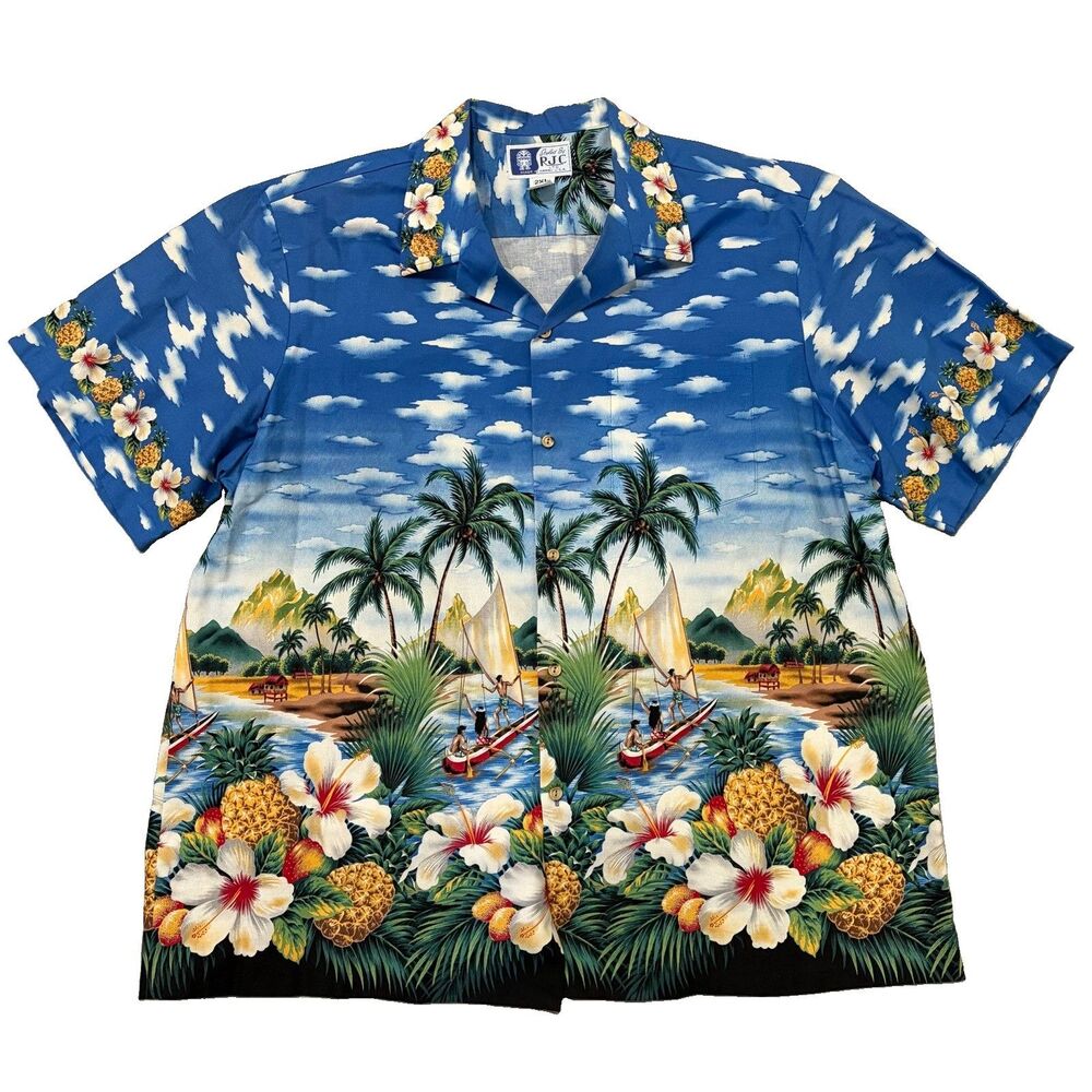 Vintage RJC Hawaiian Shirt Size 2XL Sky Print